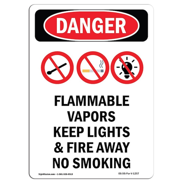 Safety Sign, OSHA Danger, 24" Height, Rigid Plastic, Flammable Vapors Keep, Portrait